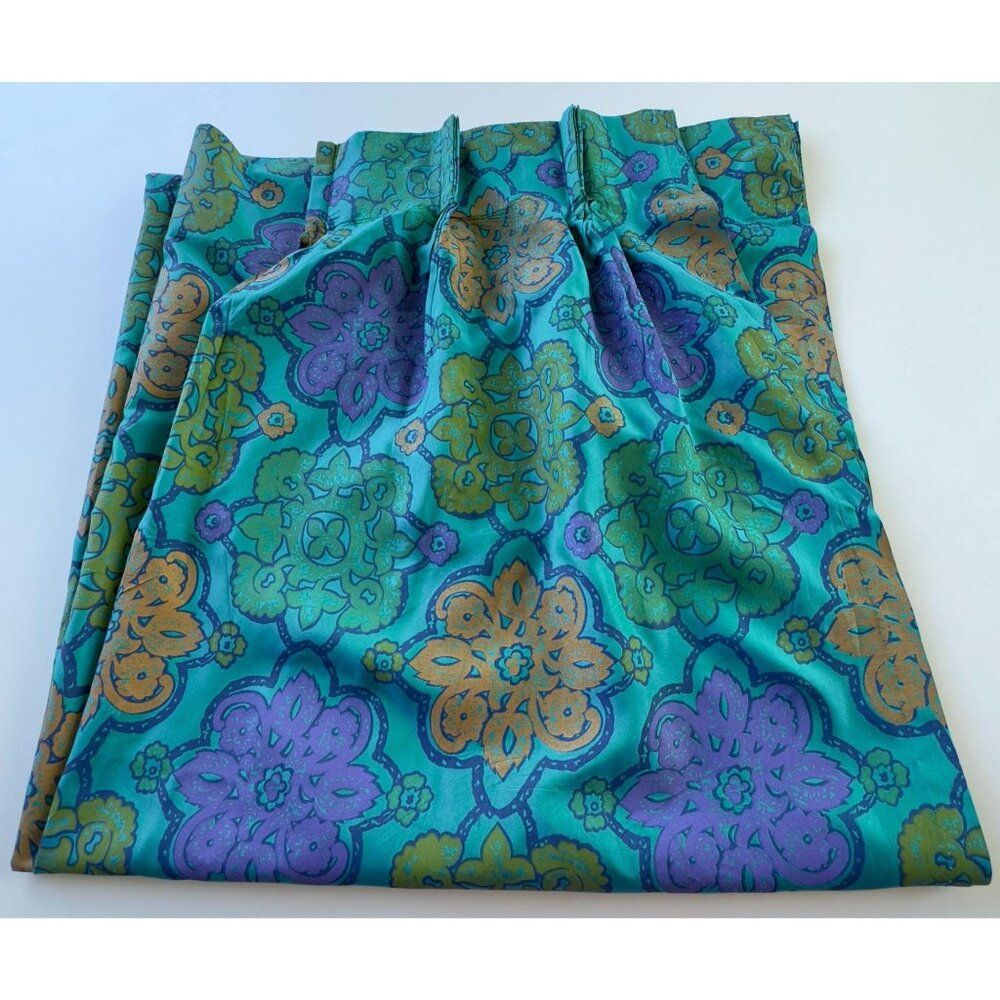 Vintage 60s curtain, teal, green, purple, orange, iridescent, single panel